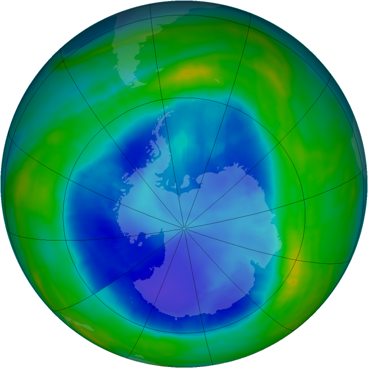 Antarctic ozone map for 02 September 2015